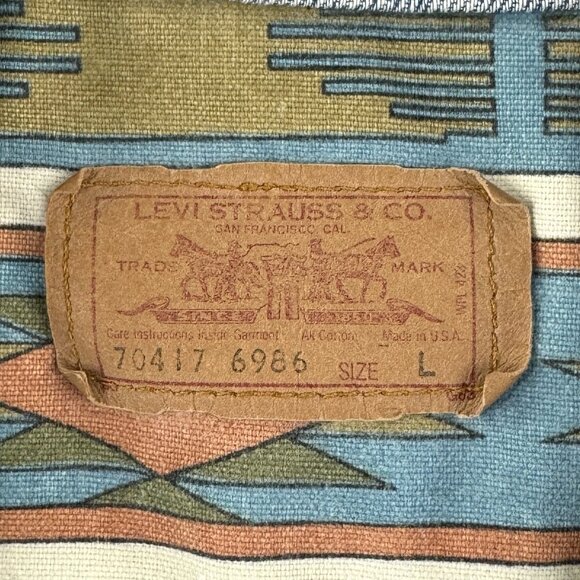 VTG 80s Levi's Mens L Type III Trucker Jacket Aztec Blanket Lined USA Made 70417 - Picture 4 of 14